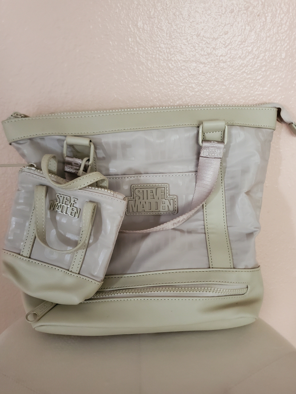 Steve Madden Light Cream Tote with Mini Pouch